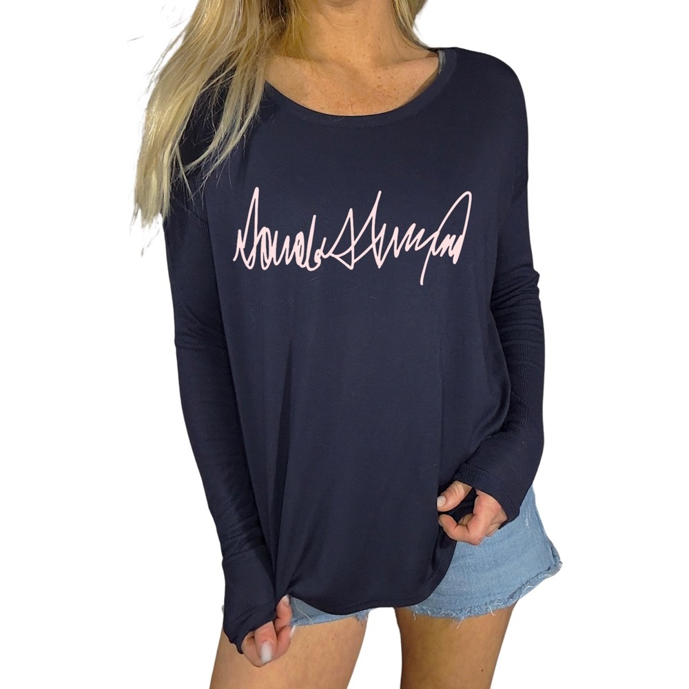 DONALD TRUMP’S Autograph Signature‎ Long Ribbed Sleeve Flowy Tee